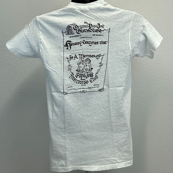 Vintage 70s Papa Joes Intercourse Club T Shirt New Orleans NOLA White S Small - Picture 3 of 9